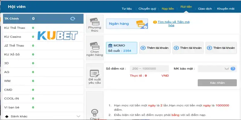Rút tiền Kubet - Đẳng cấp của nhà cái cá cược lừng danh 3 Các bước rút tiền Kubet tối ưu